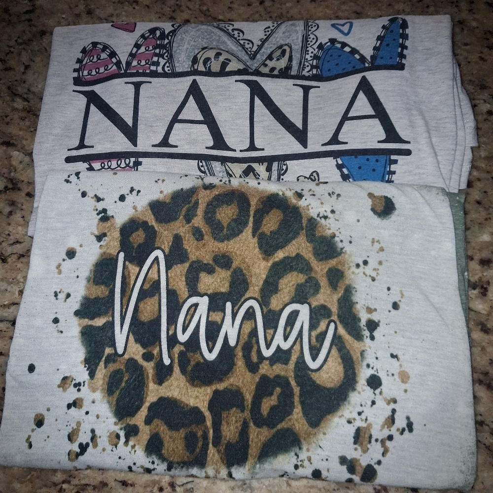 Gildan Cream 'Nana' Leopard Circle Short Sleeve Tee with Blue & Pink Accents